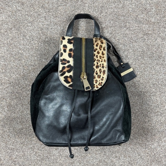A. Bellucci Black Genuine Leather Suede Pony Hair Leopard Print Backpack Handbag main image 13